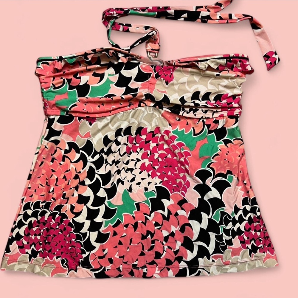 Perry Ellis pink green floral  halter tankini M